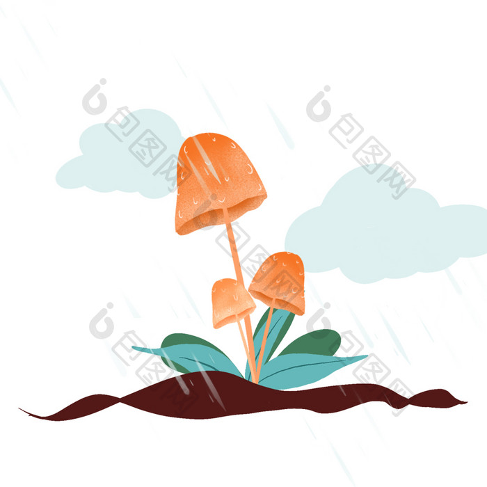 春季惊蛰蘑菇下雨动图GIF
