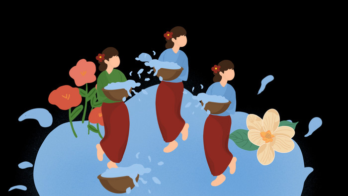 易用卡通组合素材mg动画传统节日类泼水节