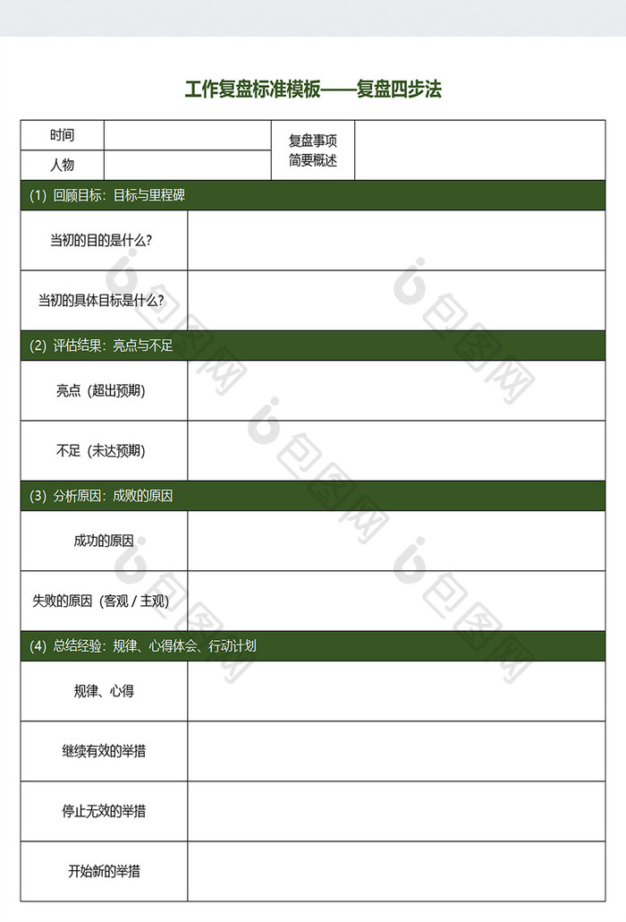 工作总结汇报工作复盘标准填写模板