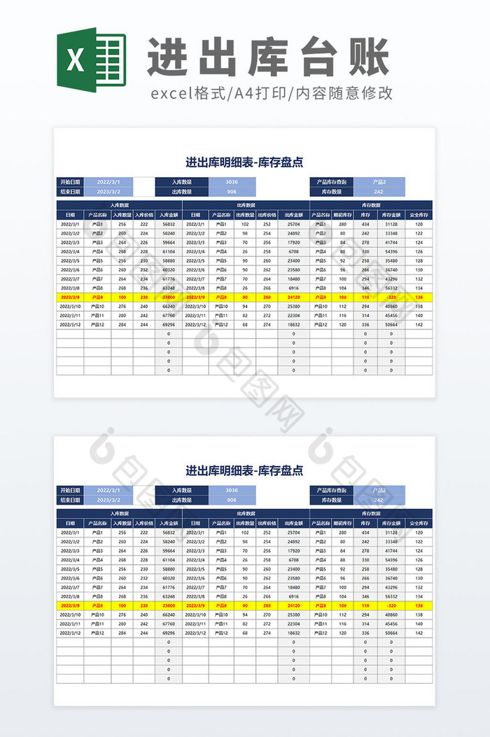 公式自动化记录公司学校食堂物品进出库台账