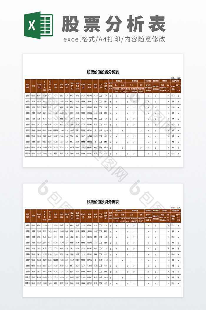 公式自动化股票价值投资分析表