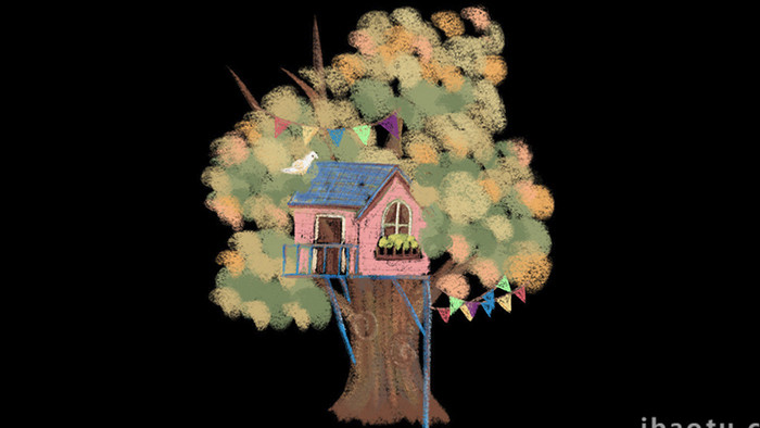 易用mg动画创意插画类大树上的树屋