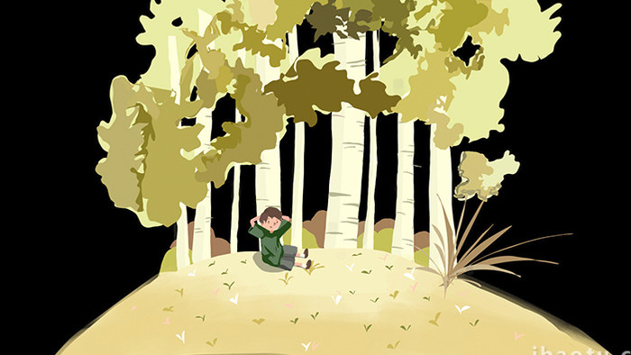 易用mg动画创意插画类树下有人靠着树休息