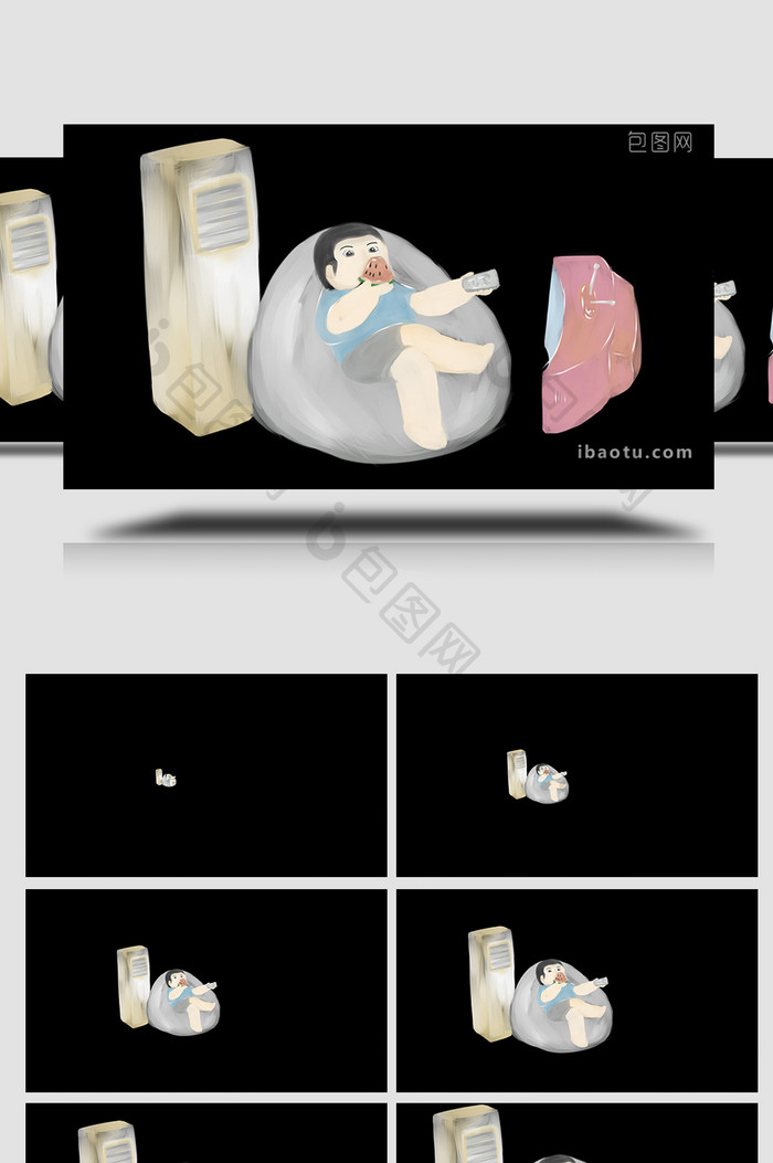 易用mg动画组合素材类吹着空调吃西瓜