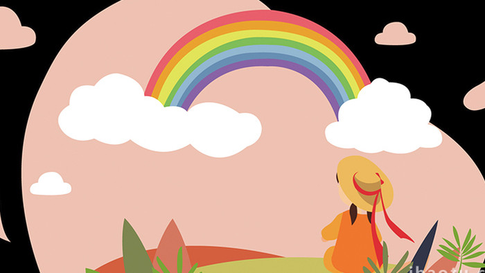 易用卡通类mg动画组合素材看彩虹的小女孩