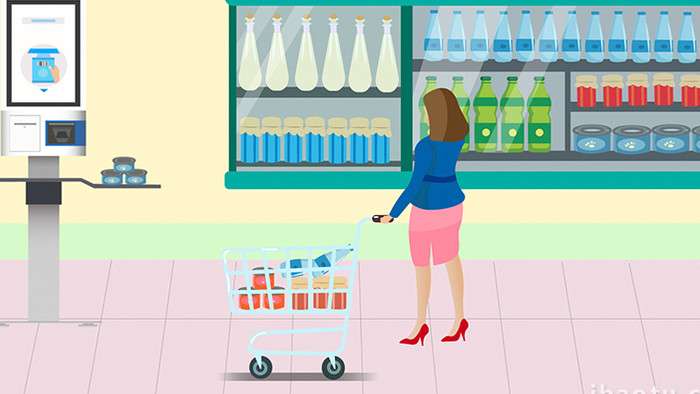 易用mg动画插画类场景类现代化超市购物