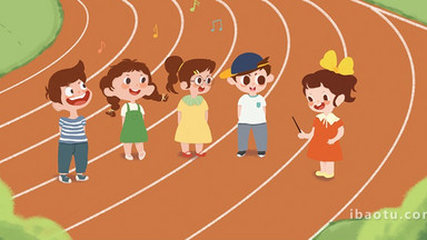 易用卡通类mg动画校园类操场跑道学生起跑