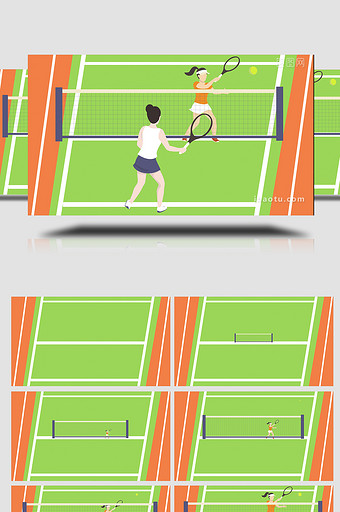易用卡通类mg动画校园类学校网球场打网球图片