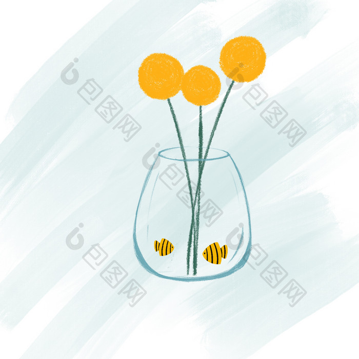 鱼缸金鱼花朵黄色春天春季动图GIF