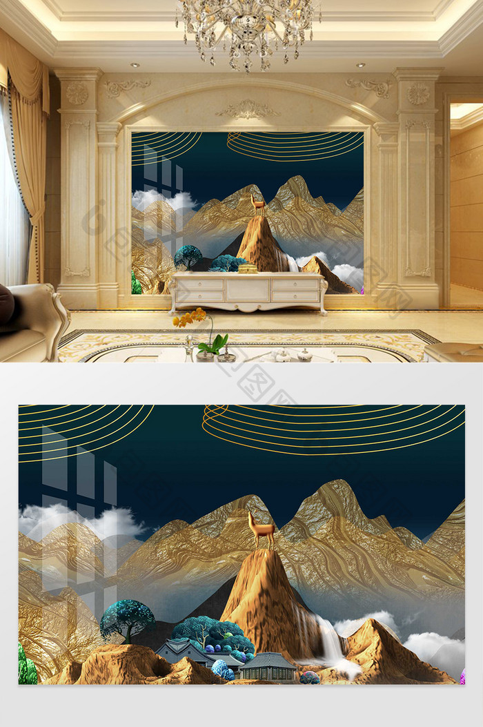 【新中式山水大气轻奢墙】图片下载-包图网