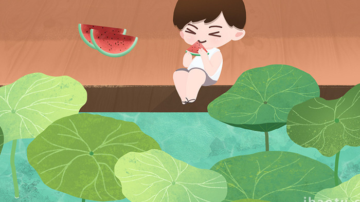 易用mg动画插画立夏天类池塘边吃西瓜