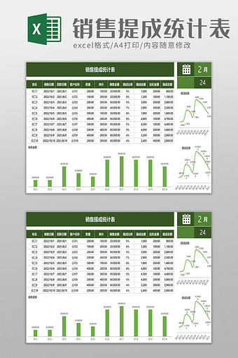 简洁销售提成统计表excel模板图片