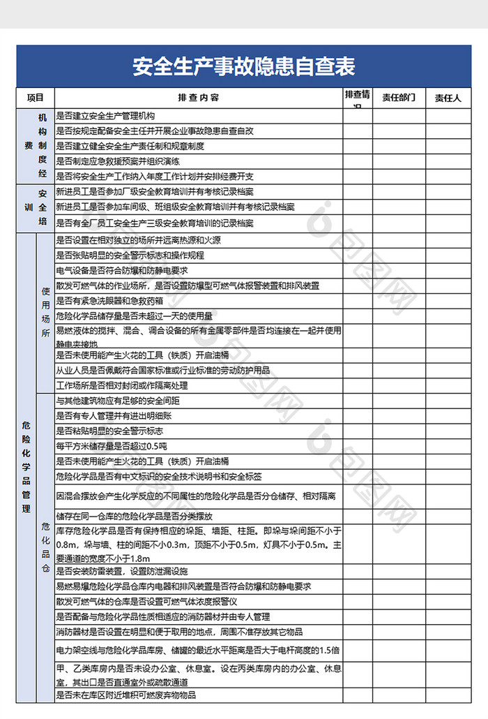 安全生产事故隐患自查表excel模板