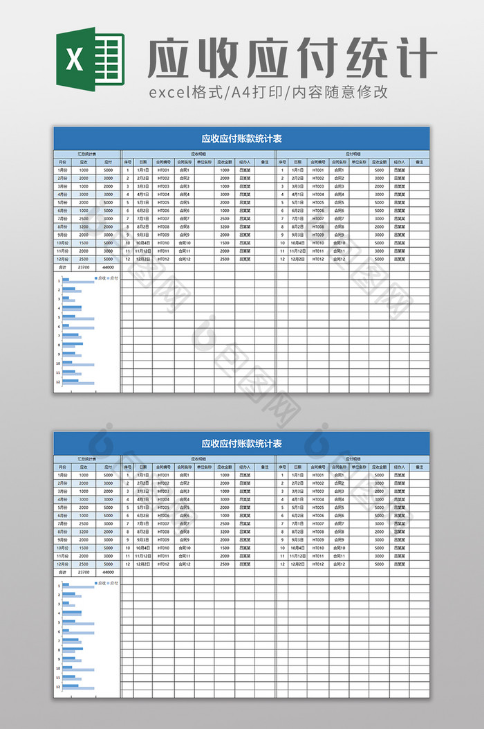 简洁应收应付账款统计表excel模板