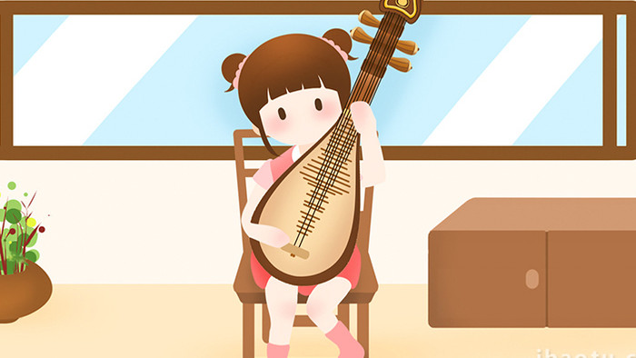 易用mg动画插画古典乐器类小女孩弹琵琶