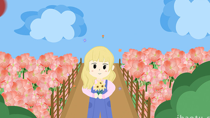 易用mg动画插画类春天类小女孩抱着花束