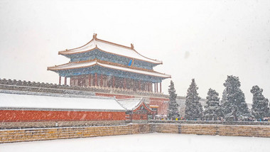 大气北京故宫博物院大雪纷纷8K延时
