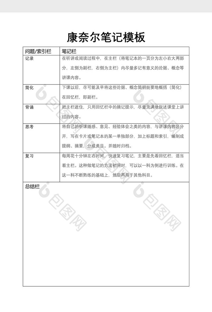 康奈尔读书笔记模板