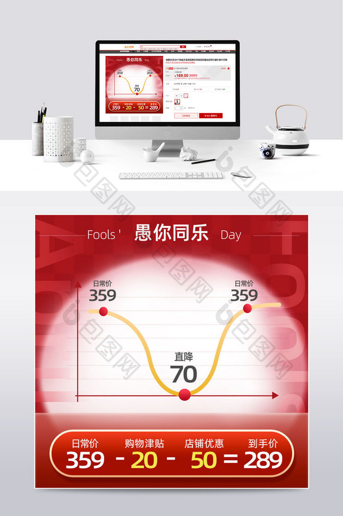 愚人节红色促销折线图价格曲线图车图主图