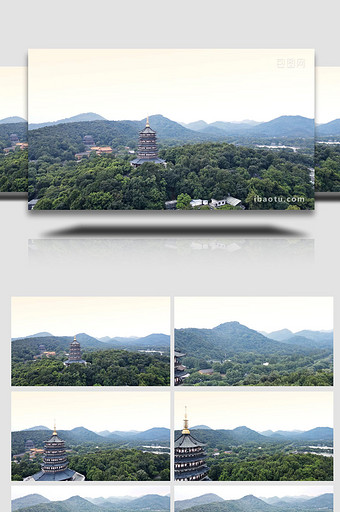 城市地标风景杭州西湖雷峰塔4K航拍图片