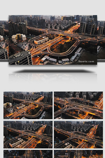 城市夜景交通杭州望秋立交车水马龙4K航拍图片