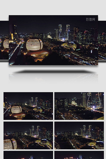 城市夜景杭州CBD城市阳台4K航拍实拍图片