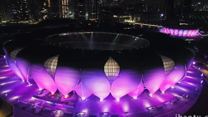 城市夜景杭州2022亚运奥体中心4K航拍
