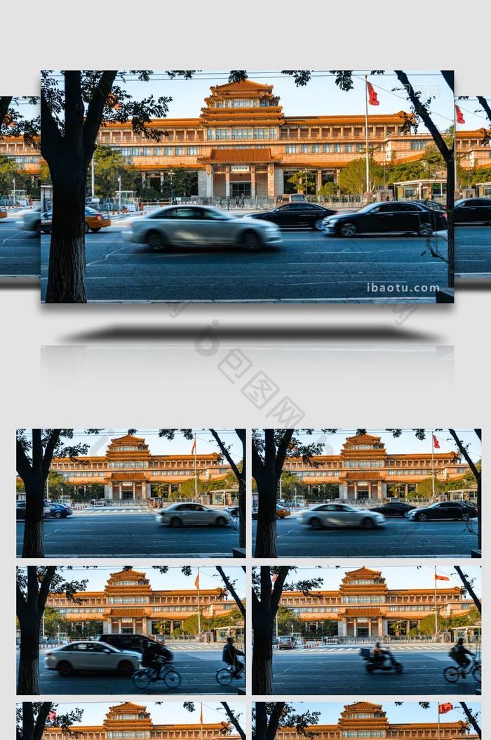 城市地标北京中国美术馆全景交通车流延时