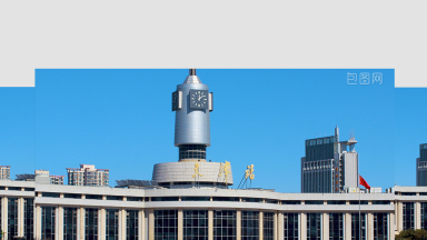城市地标建筑天津站火车站钟表时间蔚蓝天空