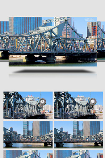 城市地标建筑天津解放桥桥梁世纪钟钟表时间图片