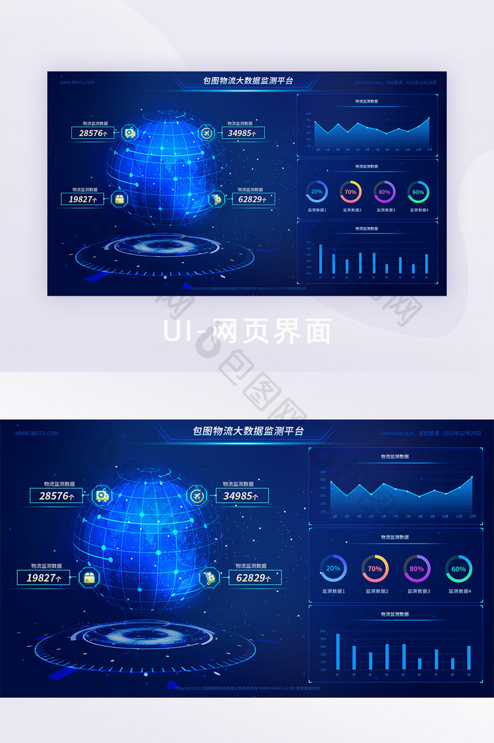 可视化数据大屏物流平台web科技网页界面