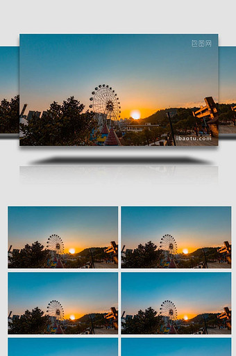 日落游乐场摩天轮日落晚霞延时图片