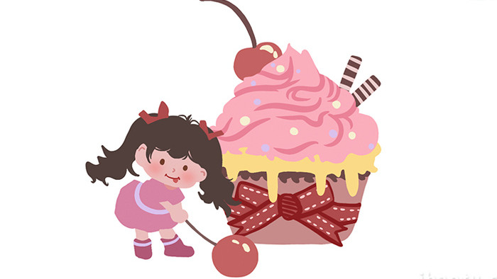 易用卡通插画mg动画节日类吃蛋糕的小女孩