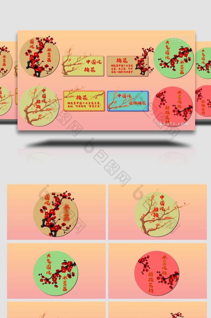 国潮中国风梅花腊梅花枝字幕花字AE模板