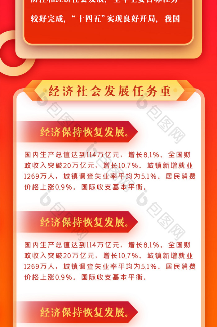 红色党政民生两会政府工作报告H5信息长图