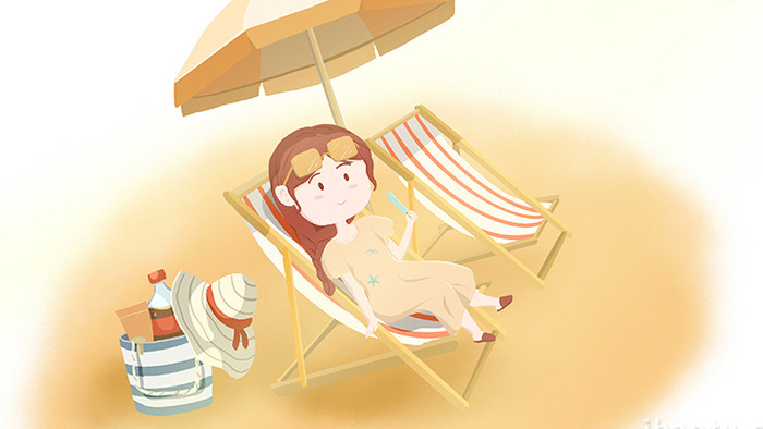 易用mg动画组合素材夏天类沙滩边晒太阳