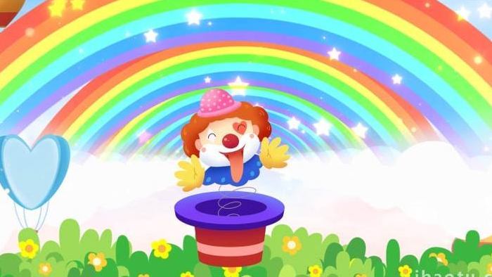 卡通儿童彩虹小丑背景视频AE模板