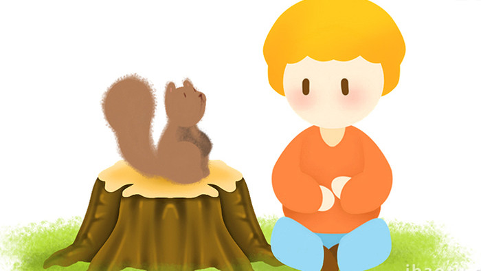 易用mg动画组合素材插画立秋类男孩和松鼠