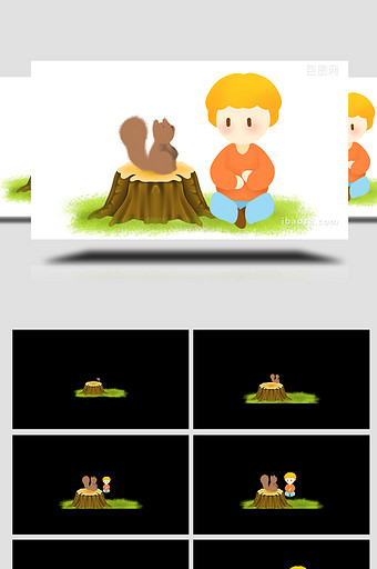 易用mg动画组合素材插画立秋类男孩和松鼠图片