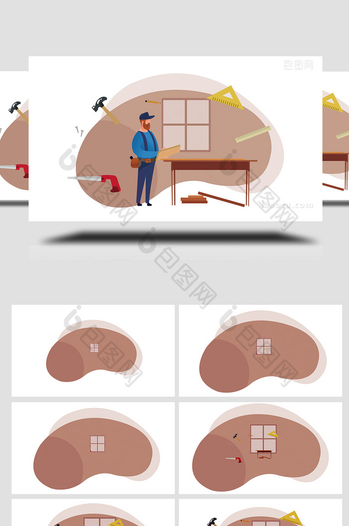 易用卡通类mg动画组合素材插画职业木工