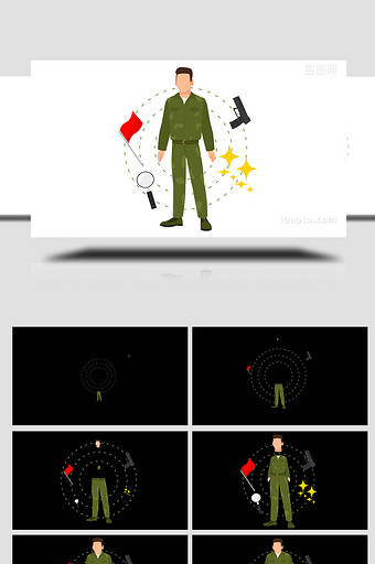 易用卡通类mg动画组合素材插画职业类军人图片