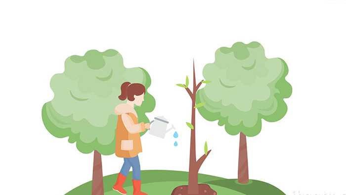 易用卡通类mg动画植树节类小孩给树浇水