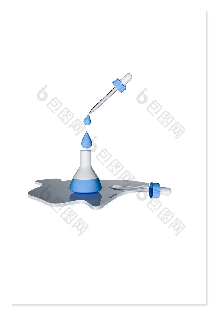 蓝色水滴实验3D滴管元素