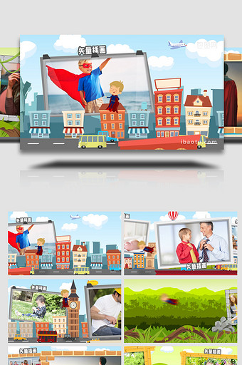 卡通小超人全世界飞行照片相册动画AE模板图片