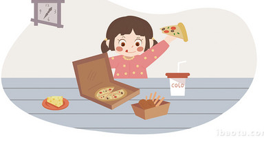 易用卡通类mg动画组合素材插画美食吃披萨
