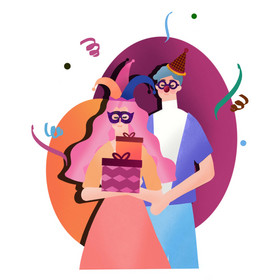 愚人节整蛊情侣人物庆祝气球礼物彩带