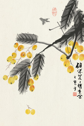 中国风水墨写意枇杷图装饰画
