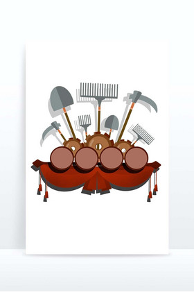 劳动节安全帽红绸齿轮铲子锄头劳动工具图片