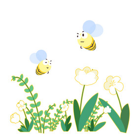 卡通蜜蜂采蜜花丛植物动图gif