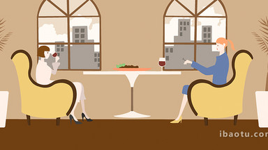 易用mg动画插画类场景类餐厅吃饭